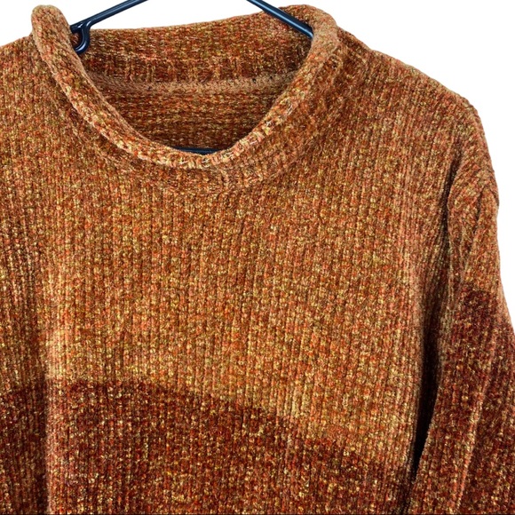 Oversized Burnt Orange Striped Mock Neck Sweater - Picture 2 of 9
